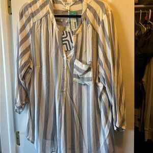 Market & Spruce Beige and Gray Striped Blouse